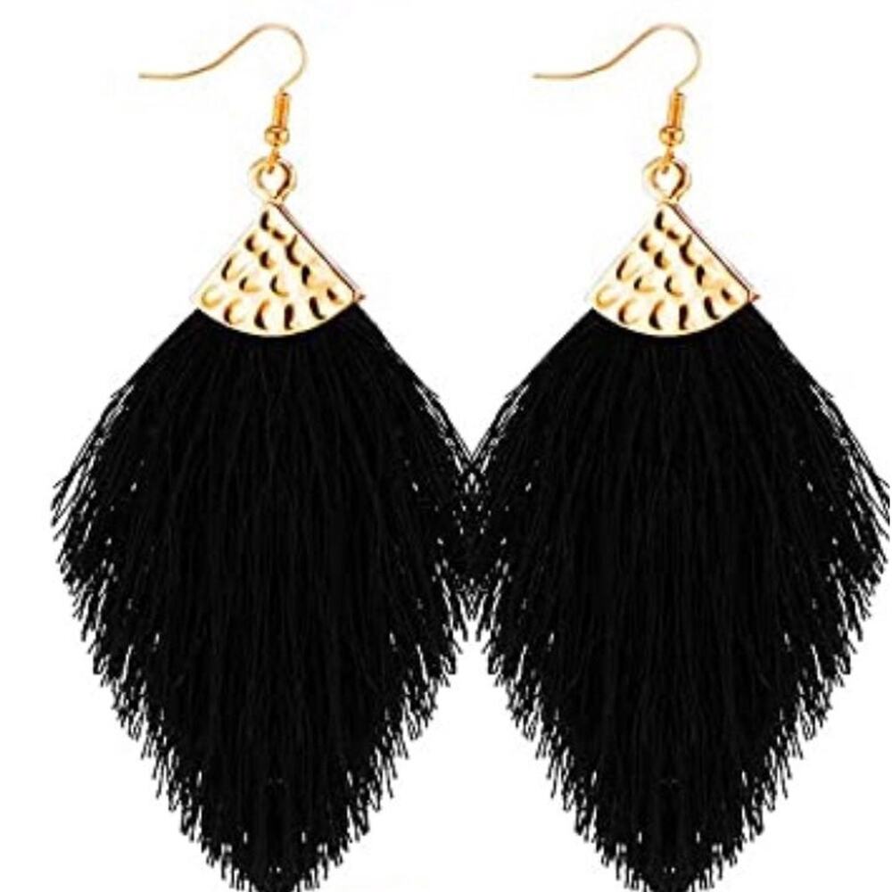 Black Feathered Tassel Earrings